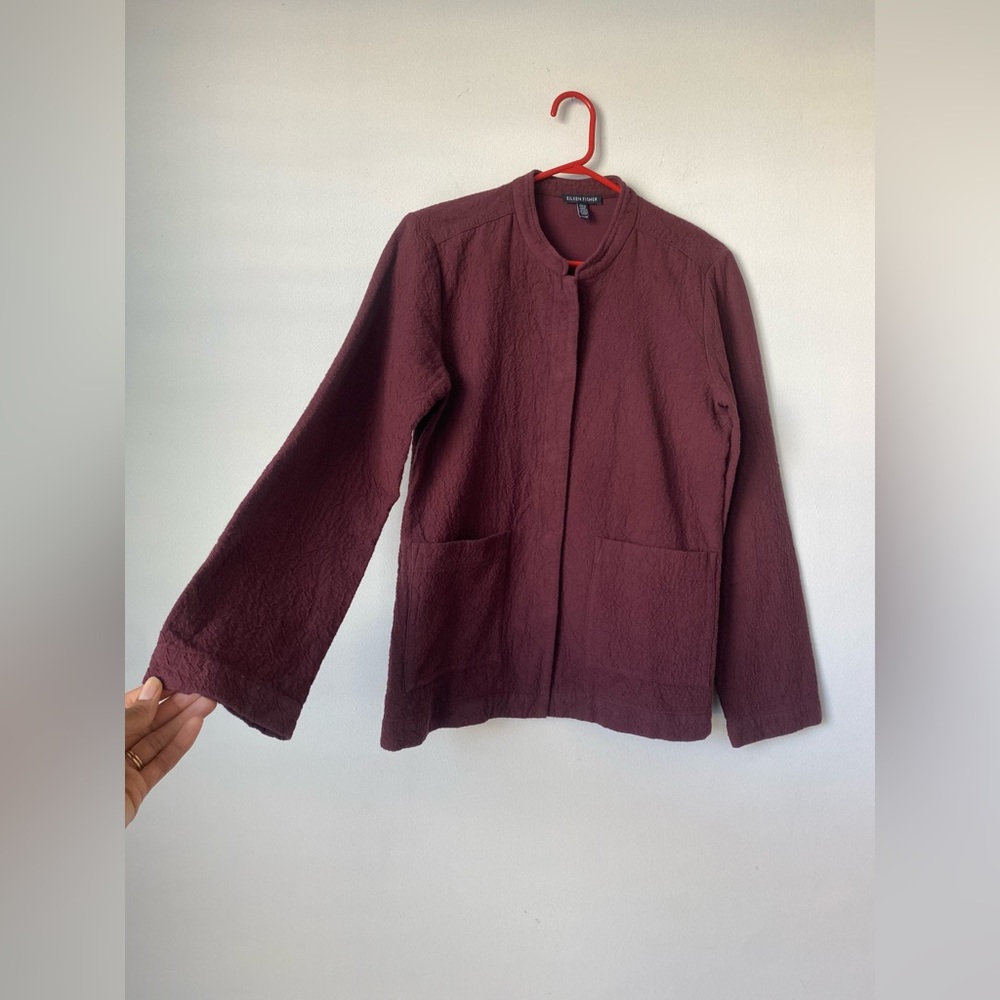 Eileen Fisher Organic Cotton Rippled Texture Deep Claret Jacket size XS